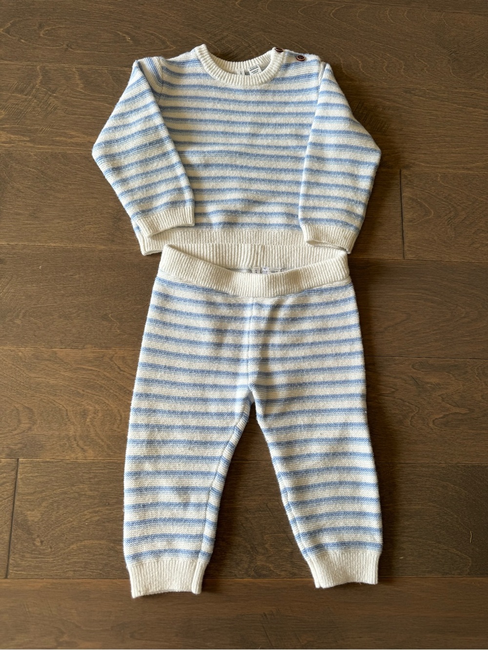 Janie and Jack Cream and Light Blue Striped Knit Kids Matching Set